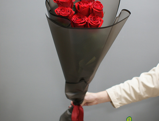 Букет из 7 красных роз премиум голландских  80-90 см Фото